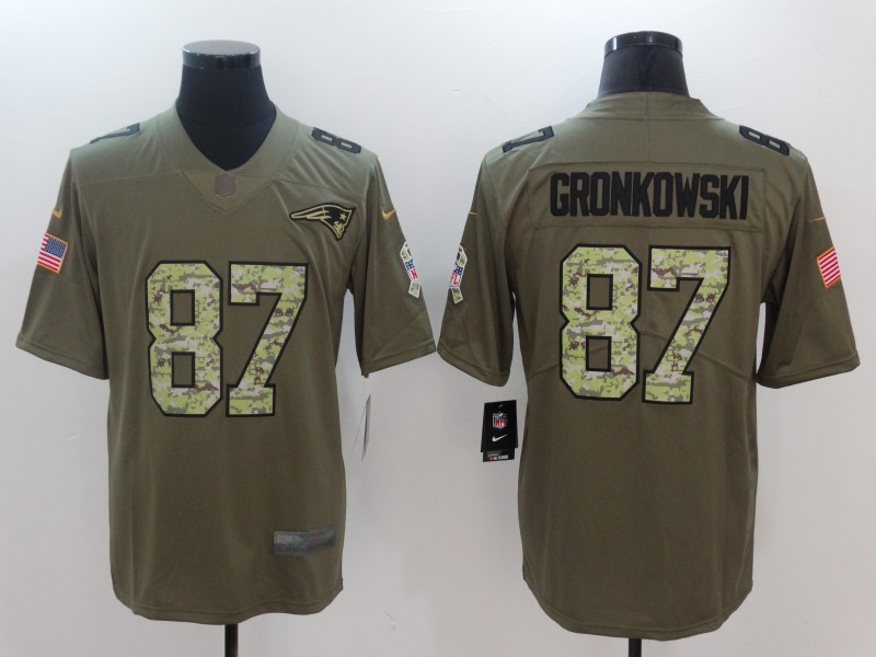 Men New England Patriots #87 Gronkowski Camo Nike Olive Salute To Service Limited NFL Jerseys